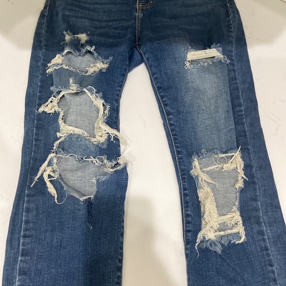 CELLO DISTRESSED DESTROYED RIPPED KNEES HIGH WAIST BLUE JEANS SZ 9 / 29 - Picture 10 of 14